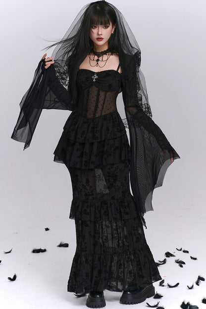 Gothic Black Mermaid Dress Set-Up