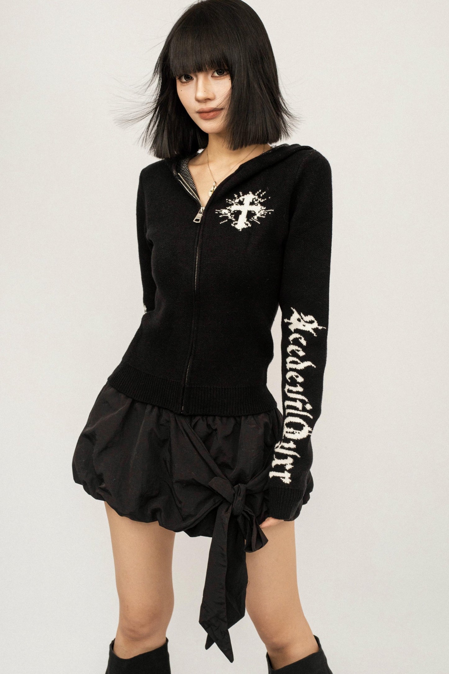 Retro Knit Hooded Cardigan