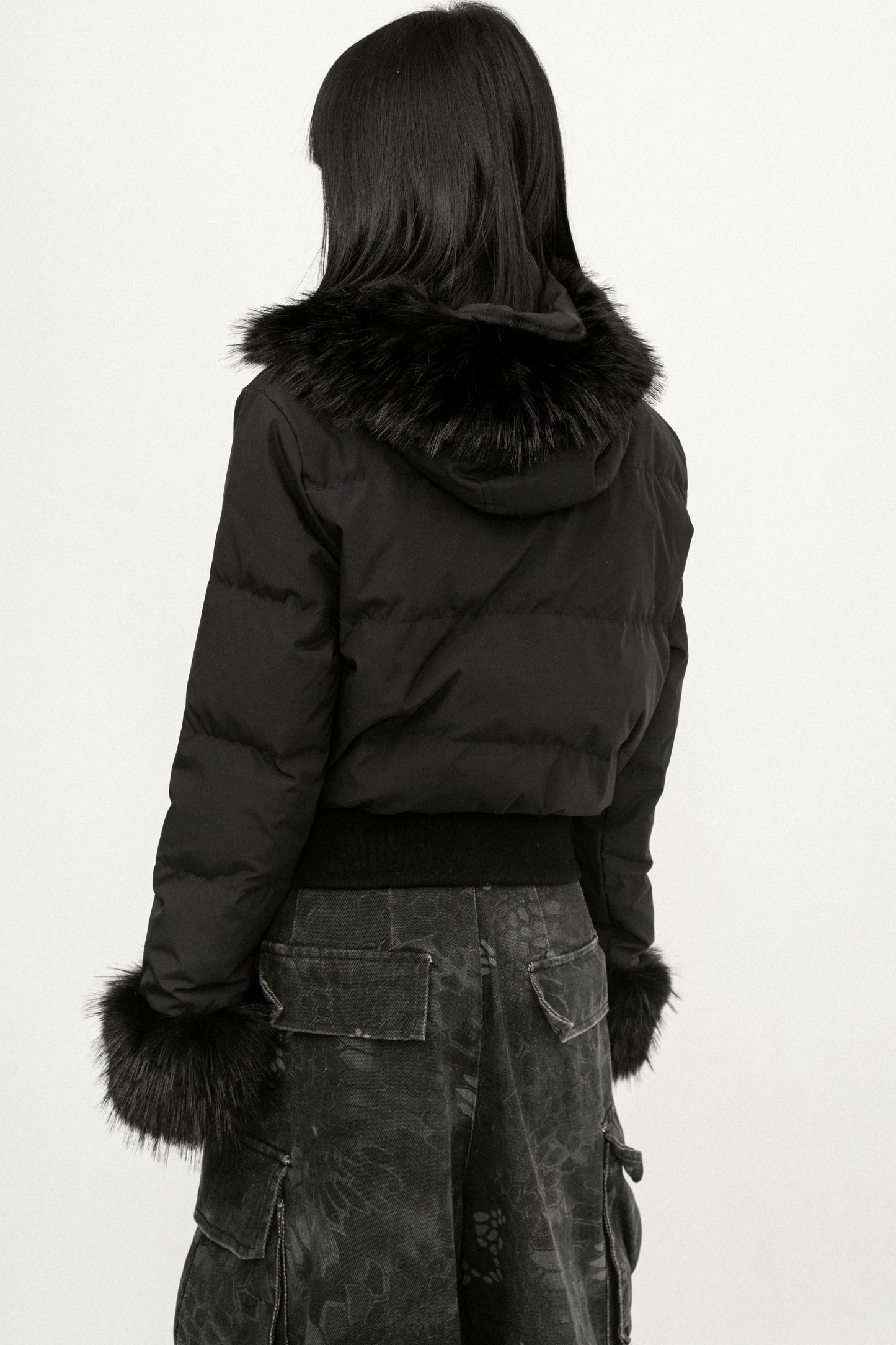Black Hooded Fur Jacket