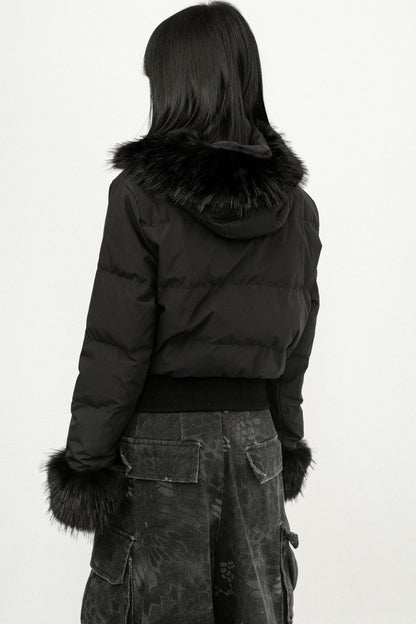 Black Hooded Fur Jacket