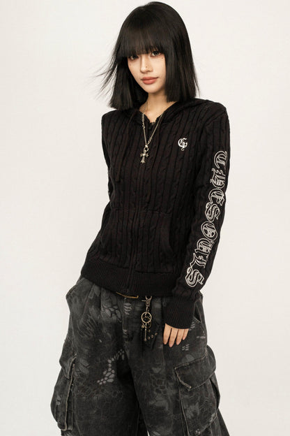 Retro Hooded Knit Cardigan