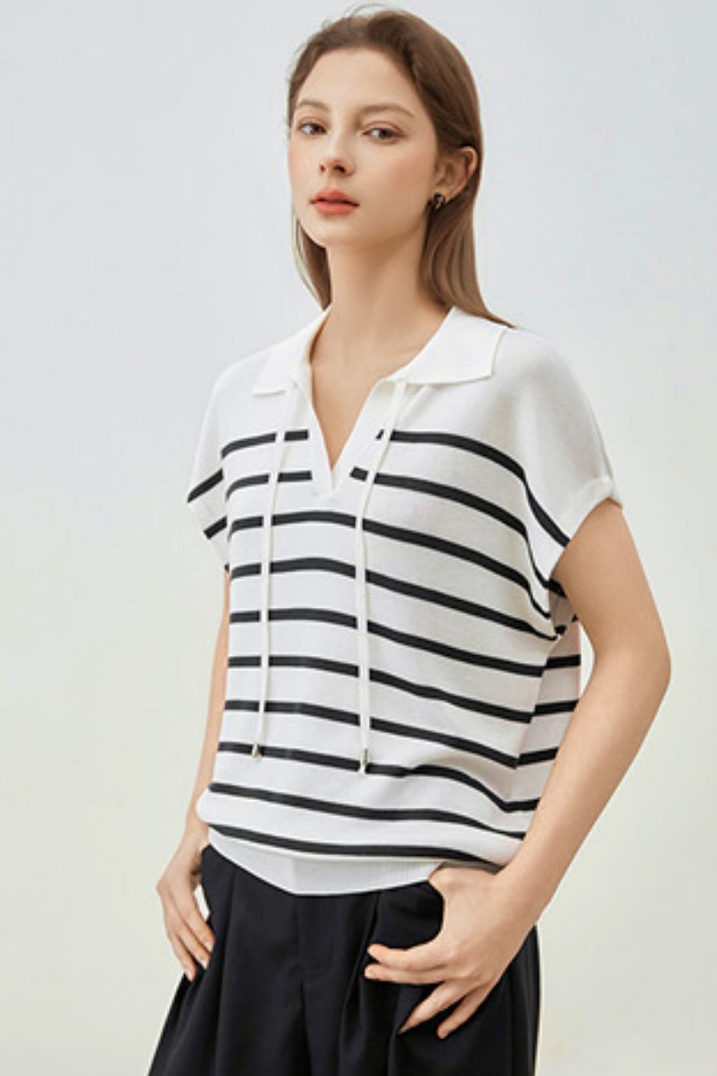 Striped Knit Polo Sweater