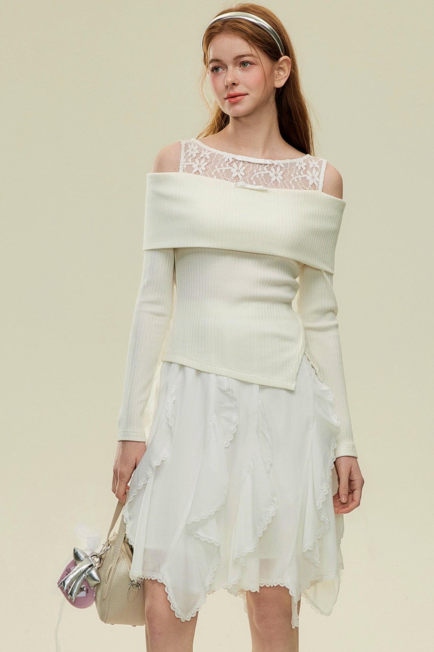 Irregular Lace Bustier A-Line Skirt