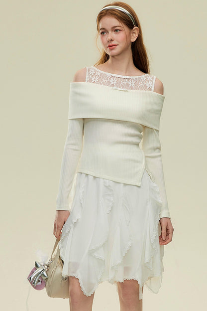 Irregular Lace Bustier A-Line Skirt