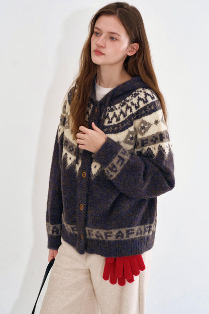 Geometric Fair Isle Hooded Sweater