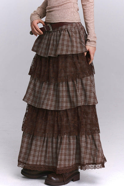 Brown Plaid Cake Skirt