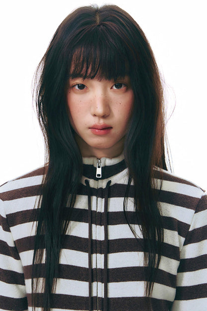 Stand-Up Striped Sweatshirt Jacket Set-Up