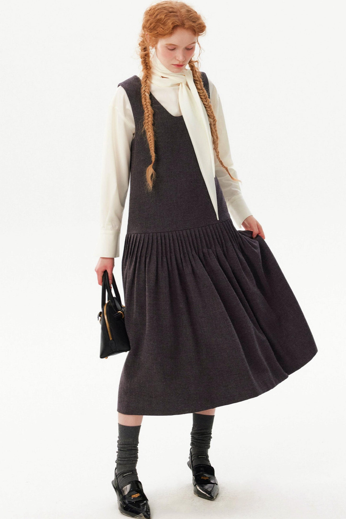 Hand-Pleated Woolen Vest Dress
