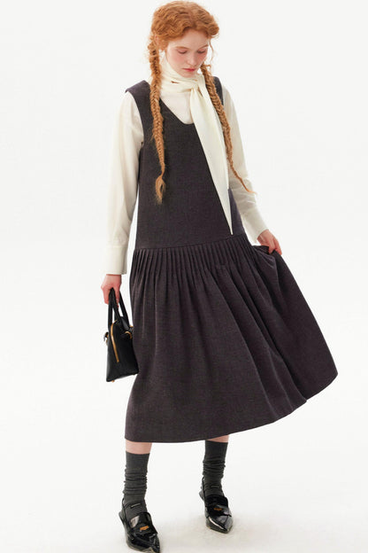 Hand-Pleated Woolen Vest Dress