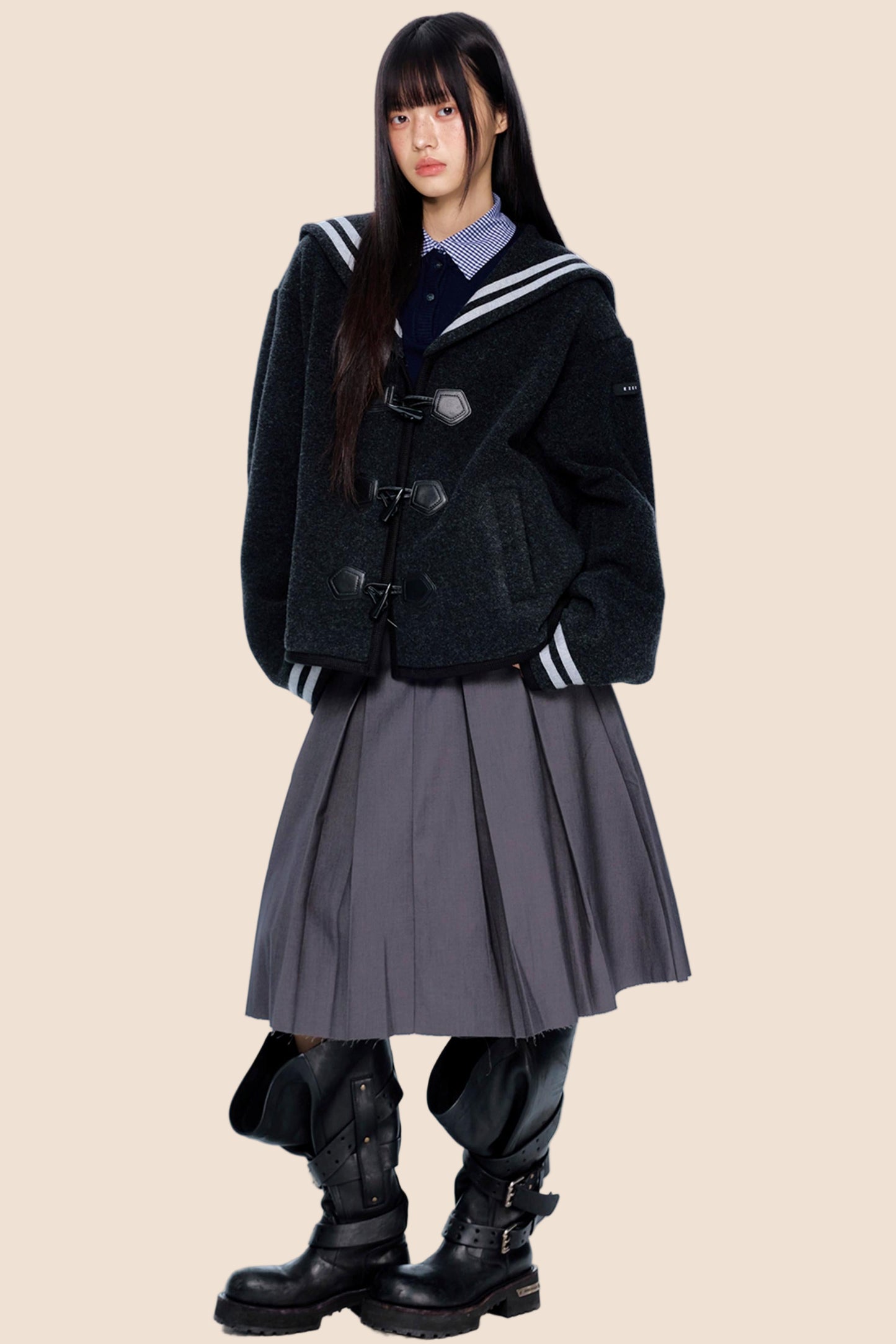 Navy Collar Woolen Coat