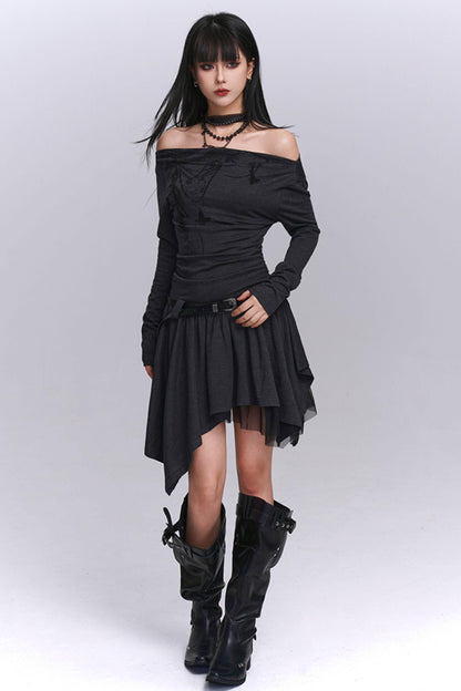 Gray Off-Shoulder Autumn Dress