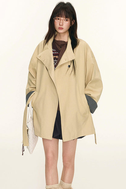Dual-Purpose Plaid Patchwork Trench Coat