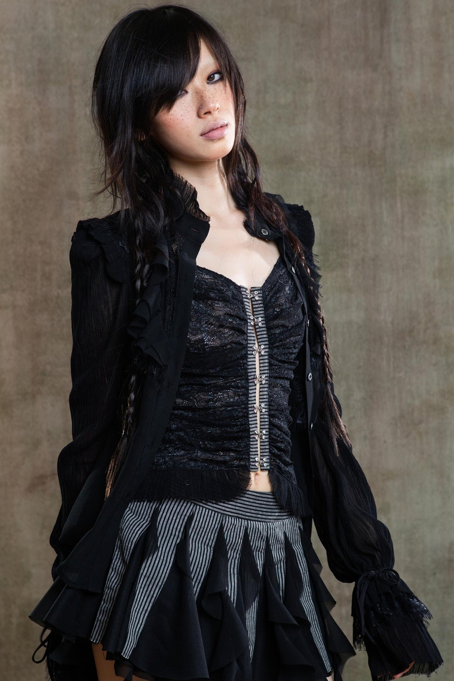 Necklace Accessory Multi-Ruched Lace Halter Top Set