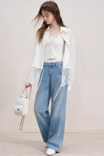 Romantic Lace Wide-Leg Jeans