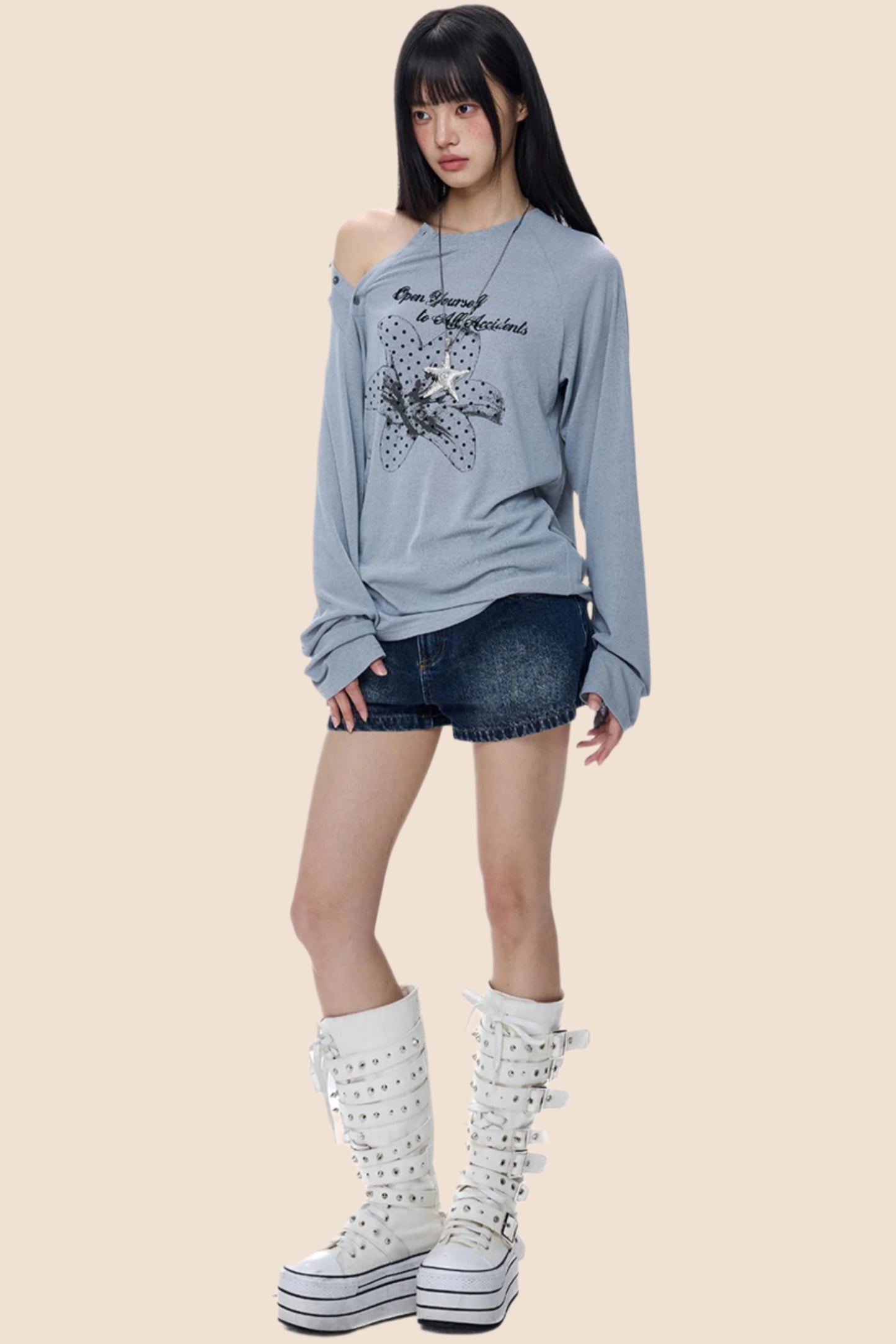 Slanted-Shouldered Summer T-Shirt