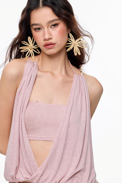 Swing Tuck Halter Neck Shirred Skirt Set-Up