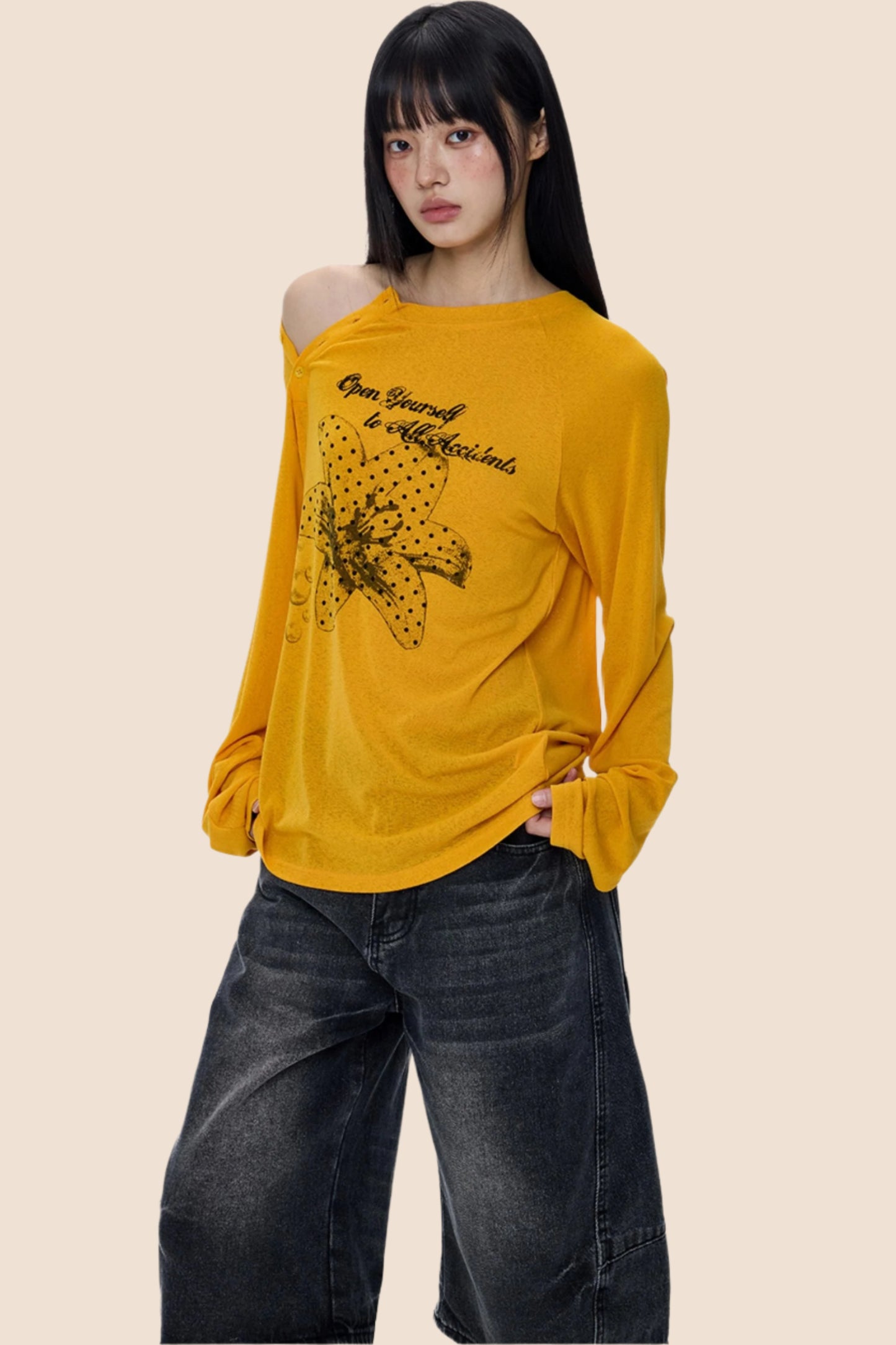 Slanted-Shouldered Summer T-Shirt