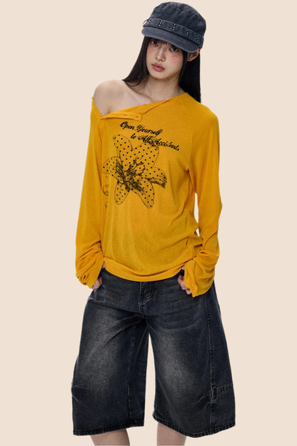 Slanted-Shouldered Summer T-Shirt