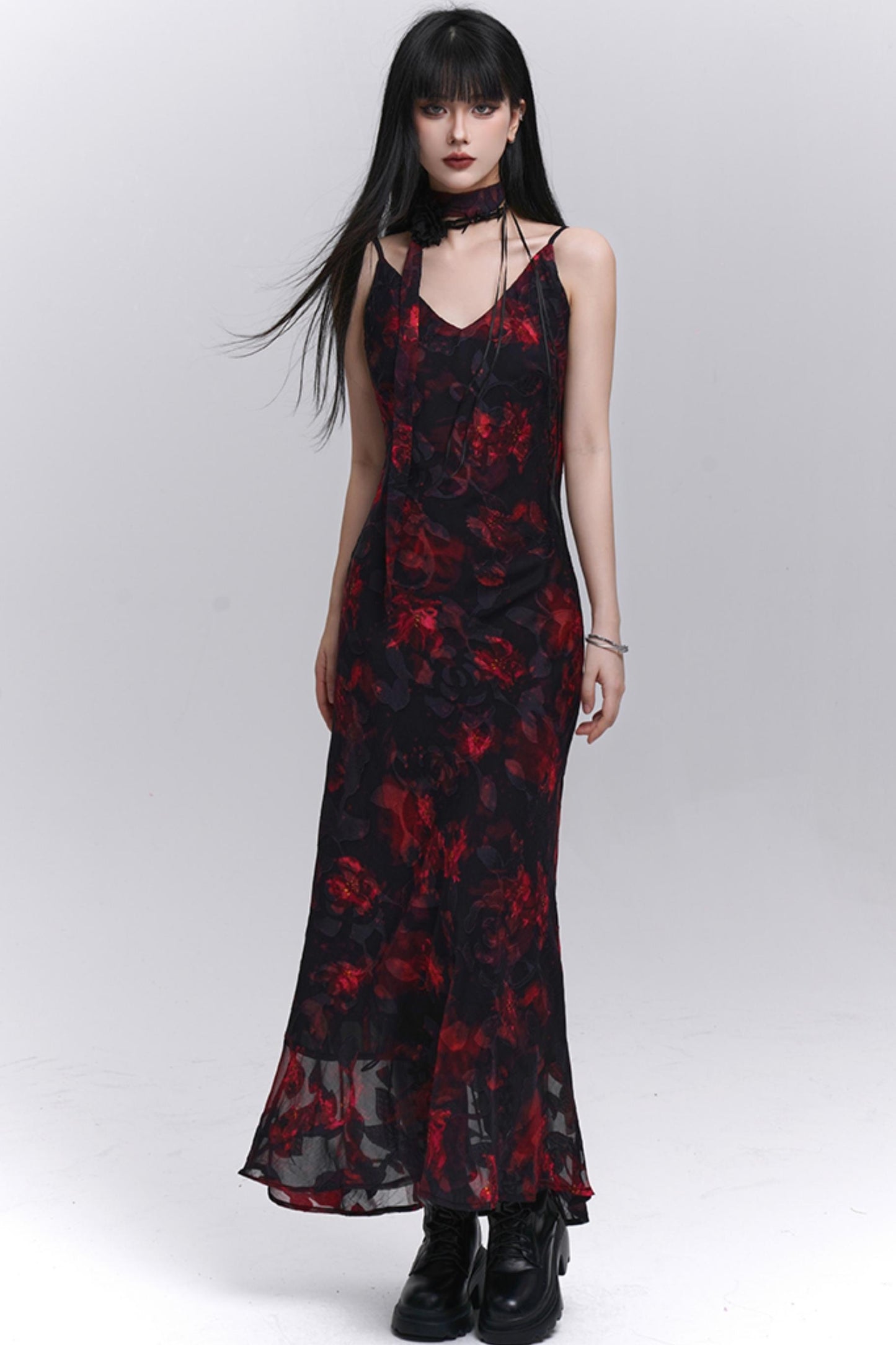 Summer Black Floral Halter Dress
