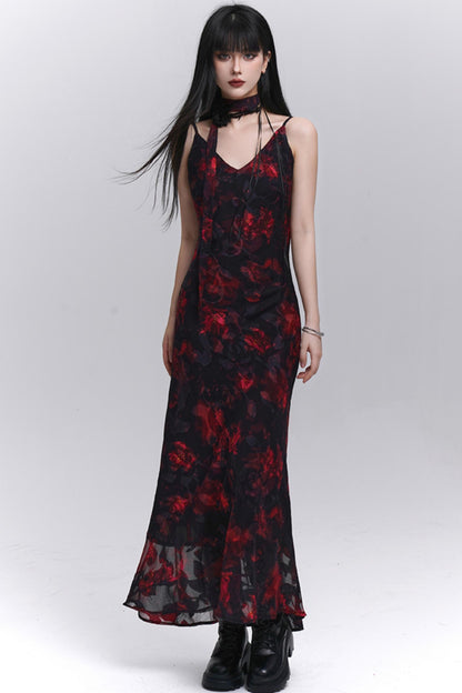 Summer Black Floral Halter Dress