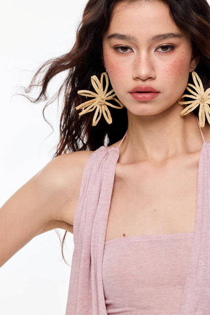 Swing Tuck Halter Neck Shirred Skirt Set-Up