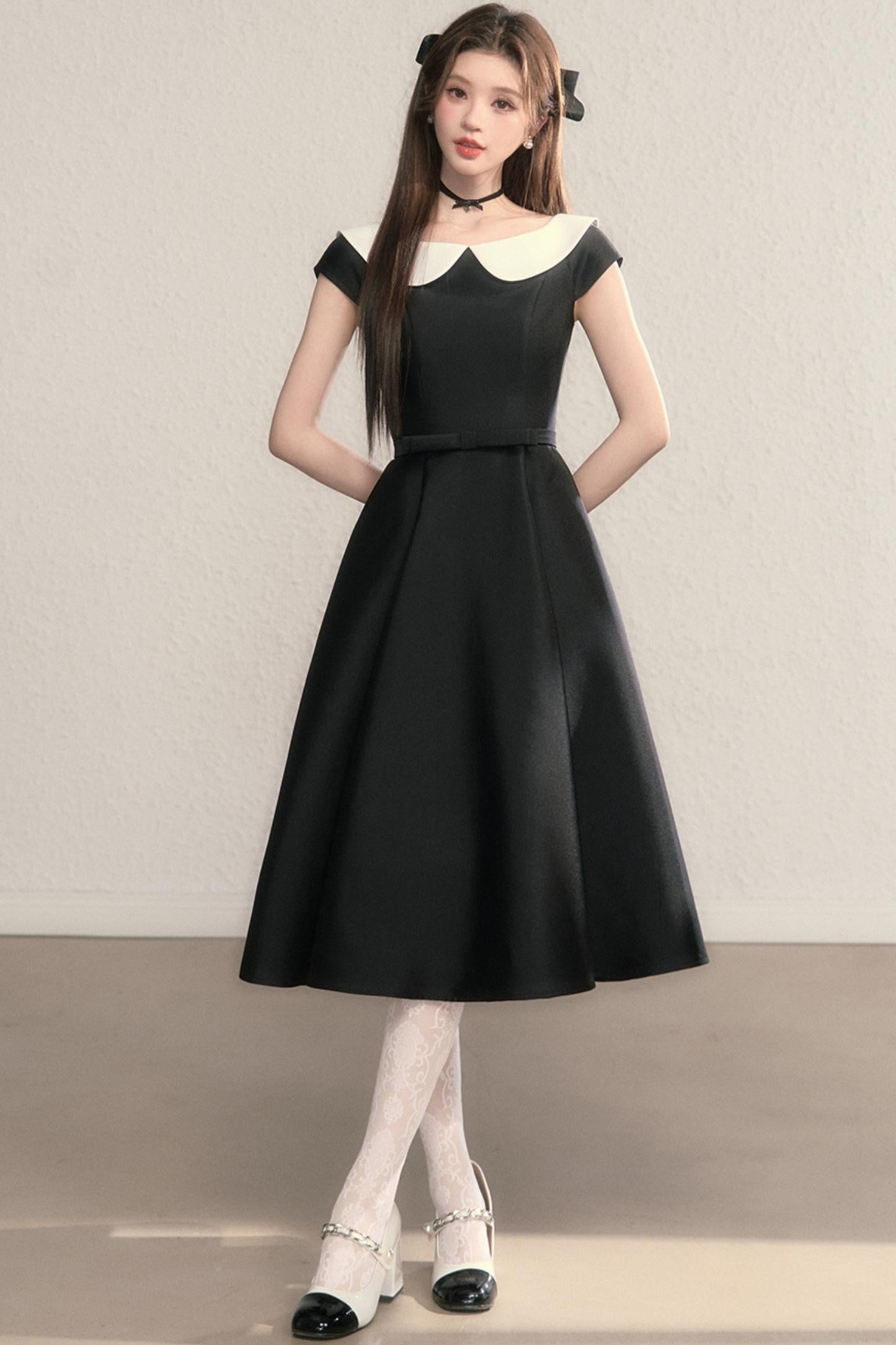 French Temperament Waist Cinched Doll Neck Dress