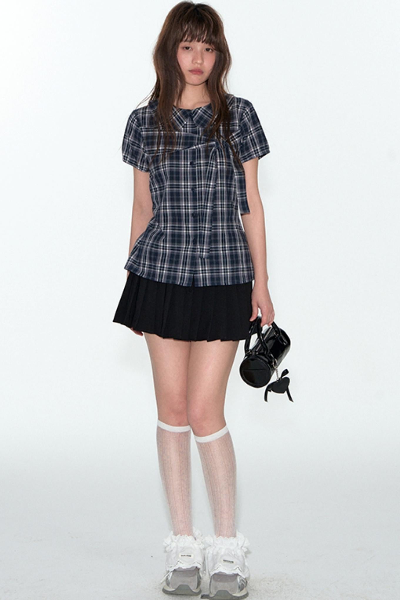 Sweet Cotton Plaid Skirt Set-Up