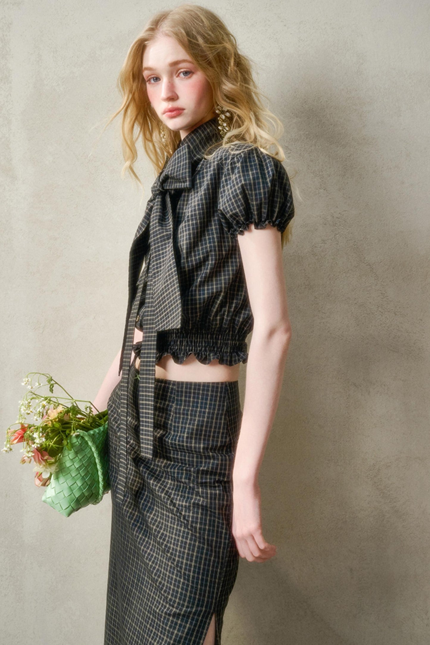 Cotton Galaxy Gray plaid Skirt Set-Up