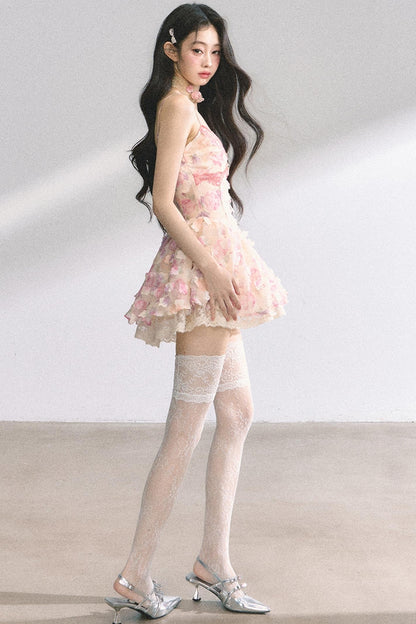 Apricot Lace Halter Dress