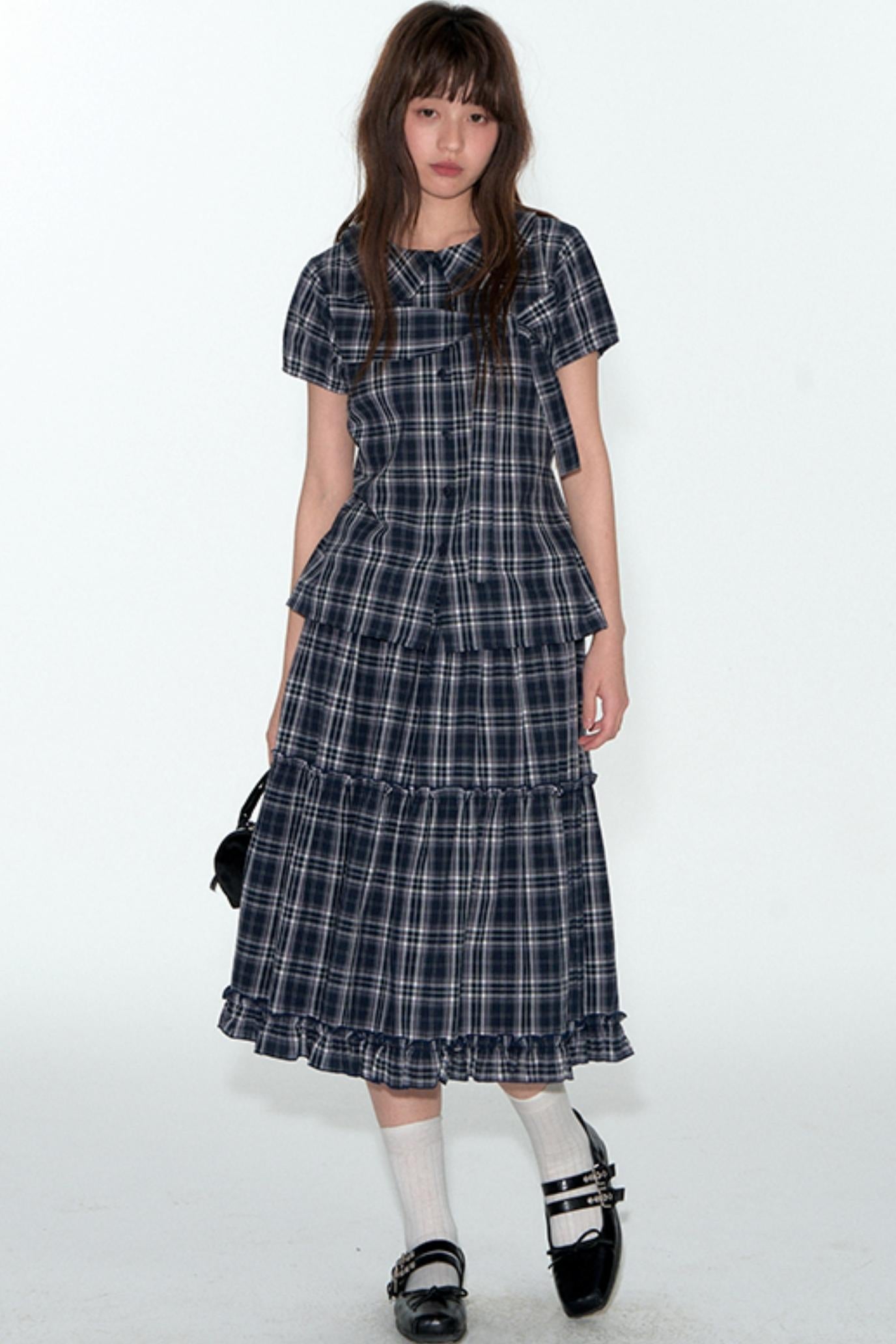 Sweet Cotton Plaid Skirt Set-Up