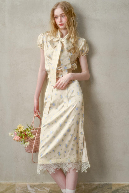 Lemon Lace Skirt With Shirt Set-Up