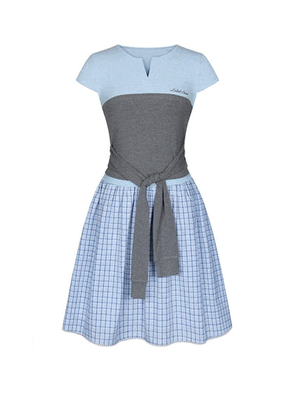 Color Clash Lace-Trimmed Plaid Dress