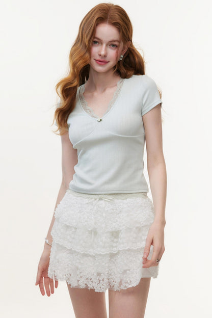 Summer V-Neck Lace Knit Top
