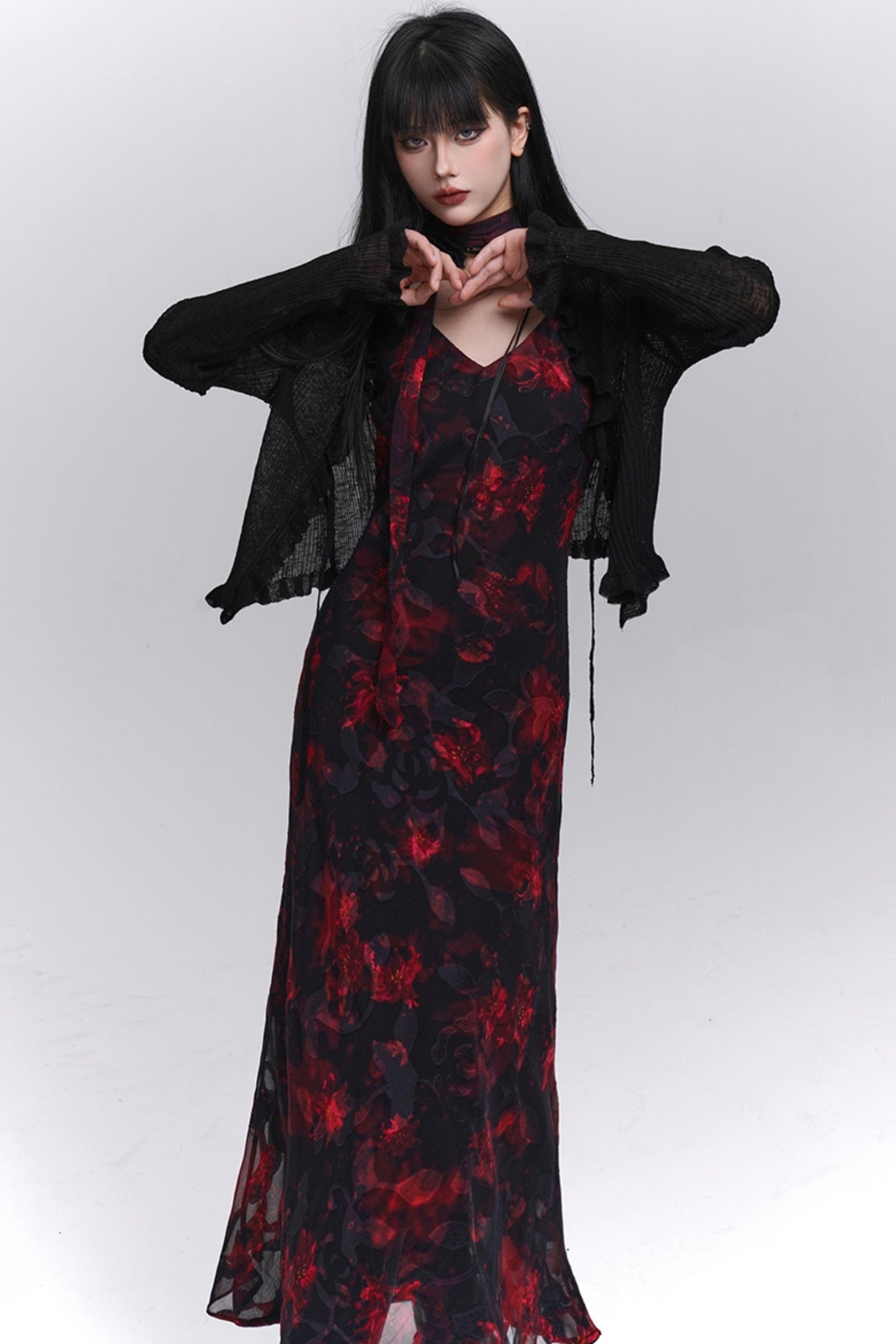 Summer Black Floral Halter Dress