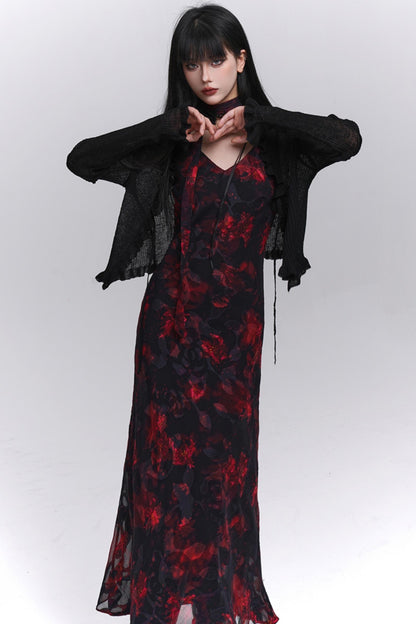 Summer Black Floral Halter Dress