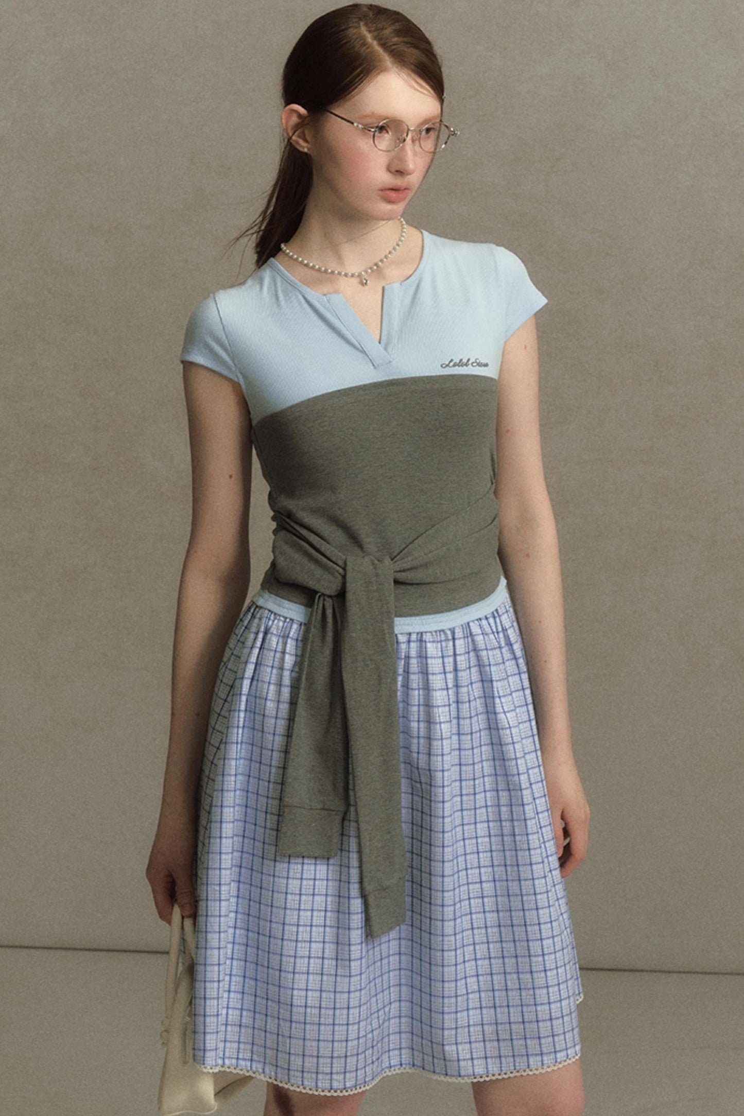 Color Clash Lace-Trimmed Plaid Dress