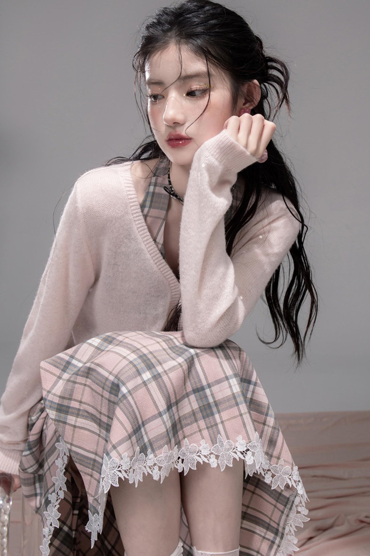 Grey Cherry Plaid Dress