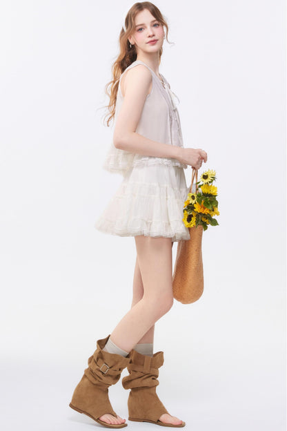 Sleeveless Lace Suit Set-Up