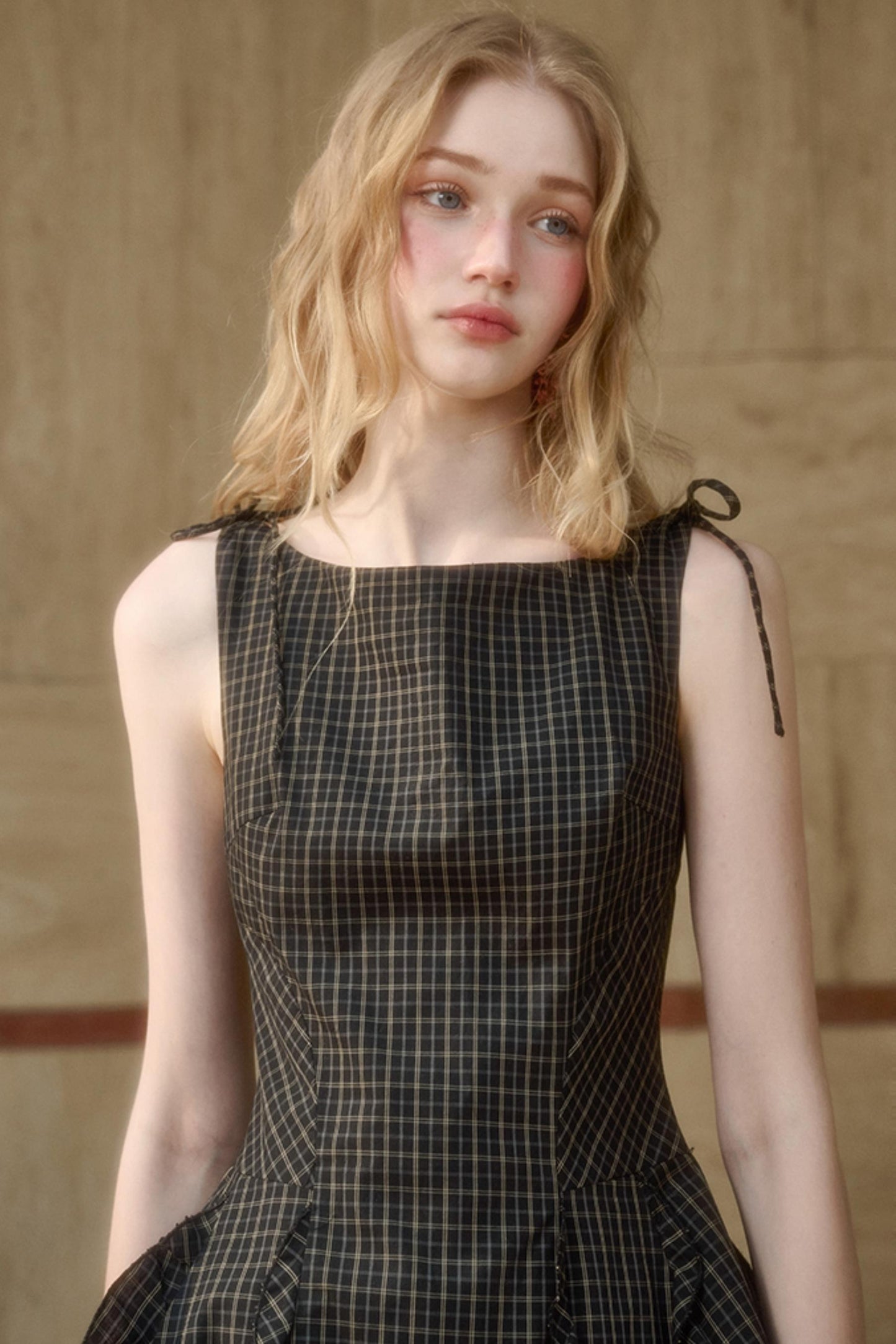 Dark Gray Lace Plaid Dress