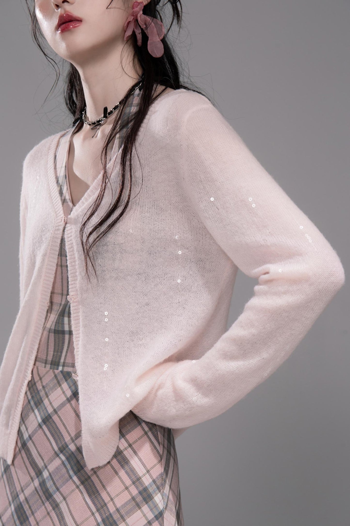 Grey Cherry Plaid Dress