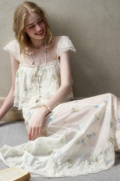 Airy Floral Ensemble Long Lace Skirt Set-Up