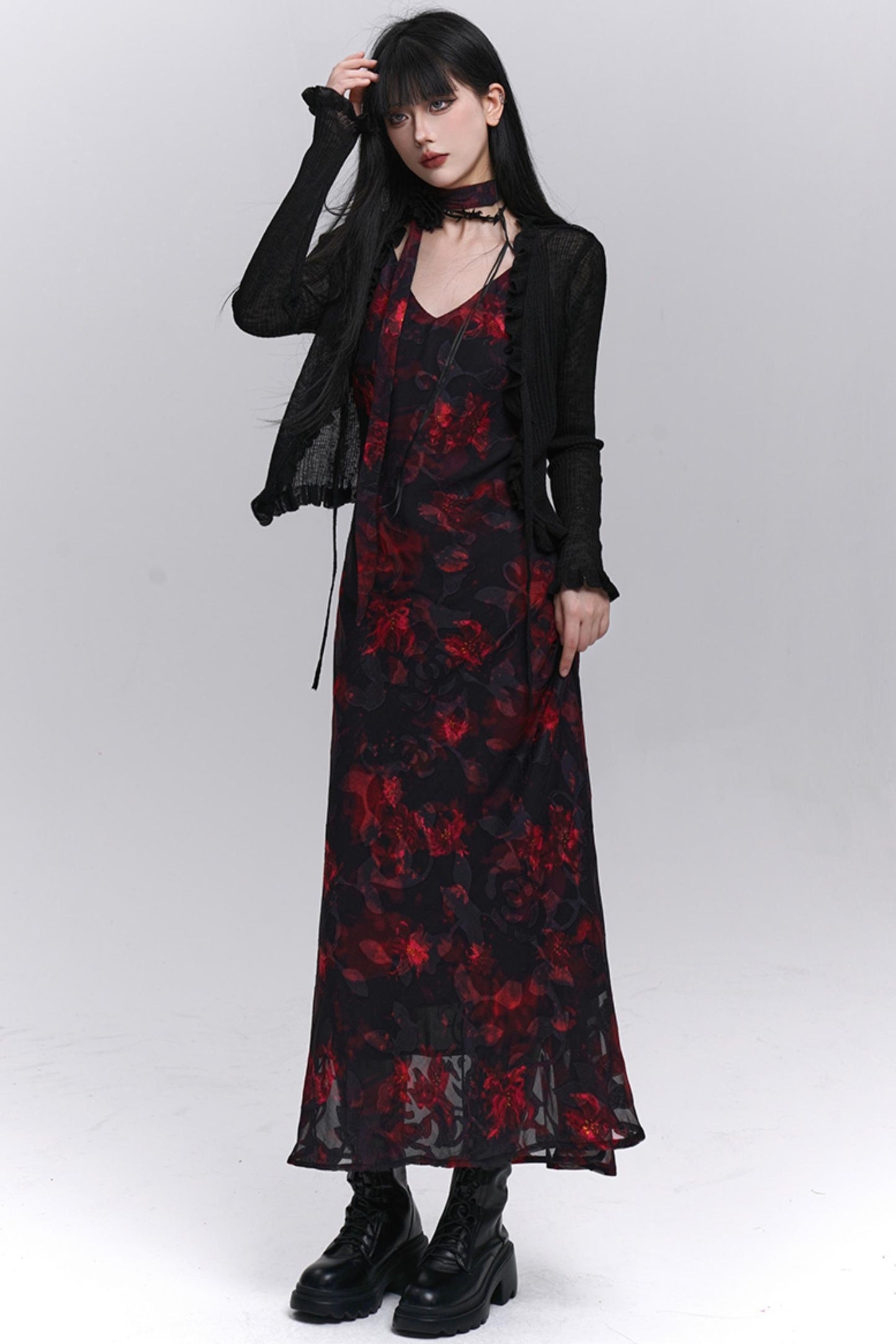 Summer Black Floral Halter Dress