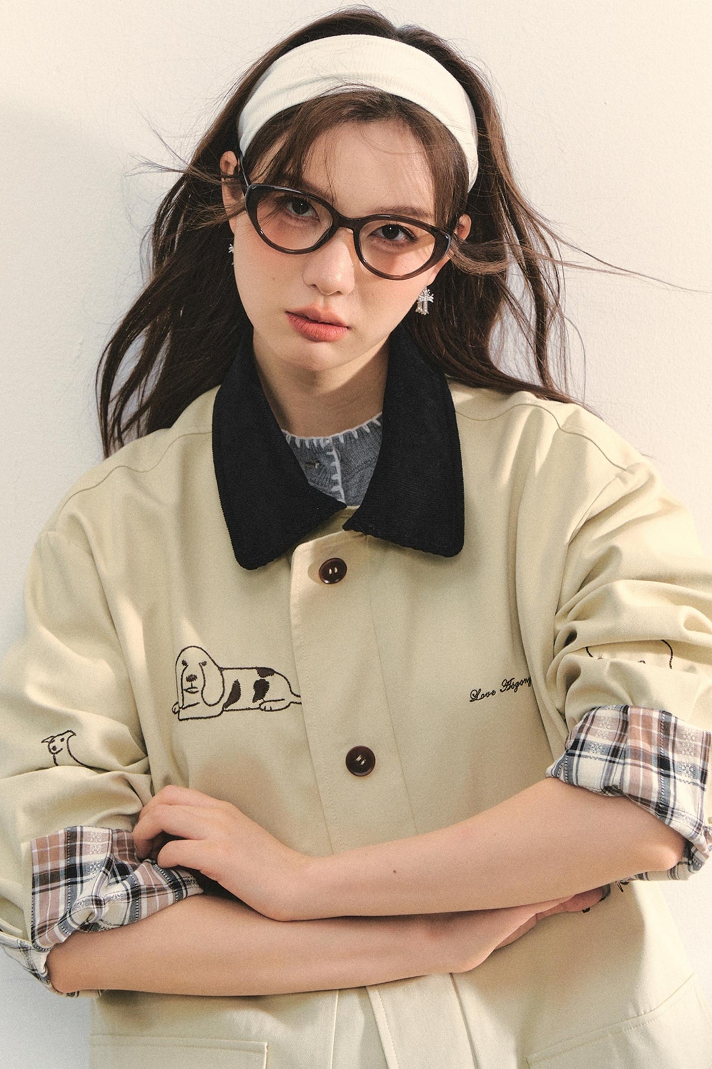 Vintage Puppy Embroidered Trench Coat