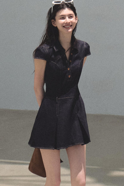 Summer Cicadas Denim V-Neck Waist Dress