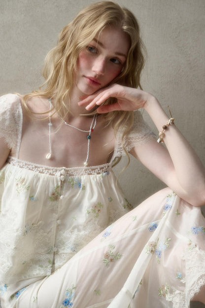 Airy Floral Ensemble Long Lace Skirt Set-Up