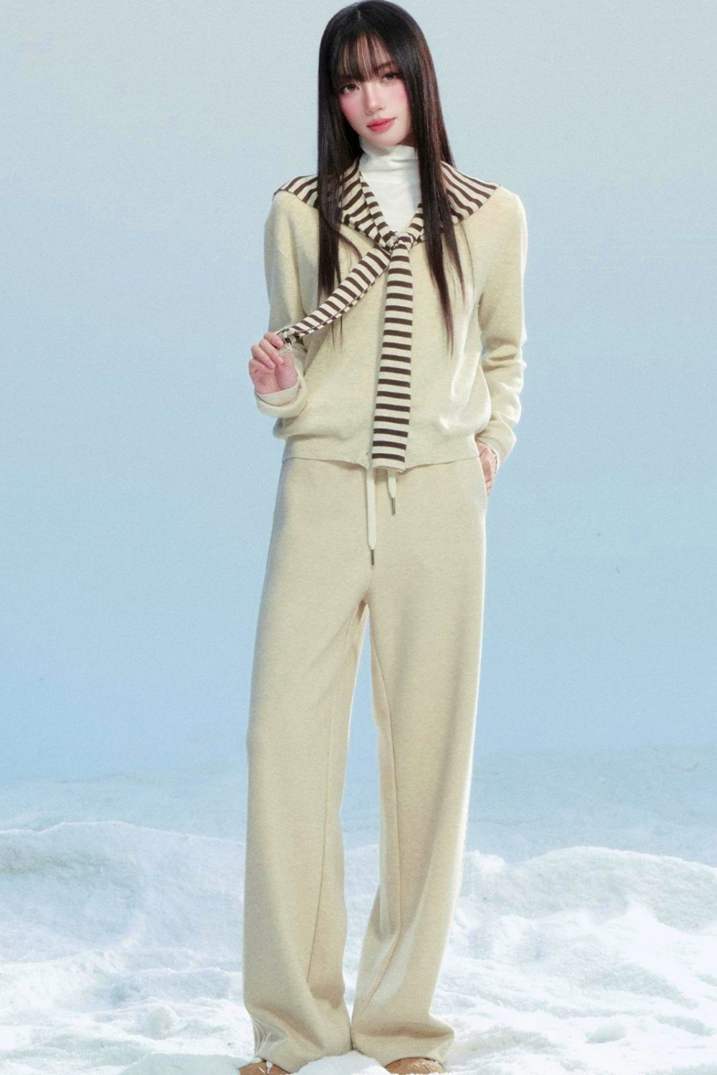 Striped Knitted Shawl Top