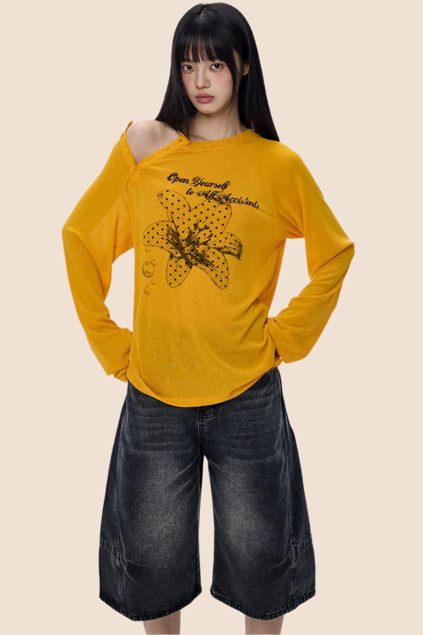 Slanted-Shouldered Summer T-Shirt