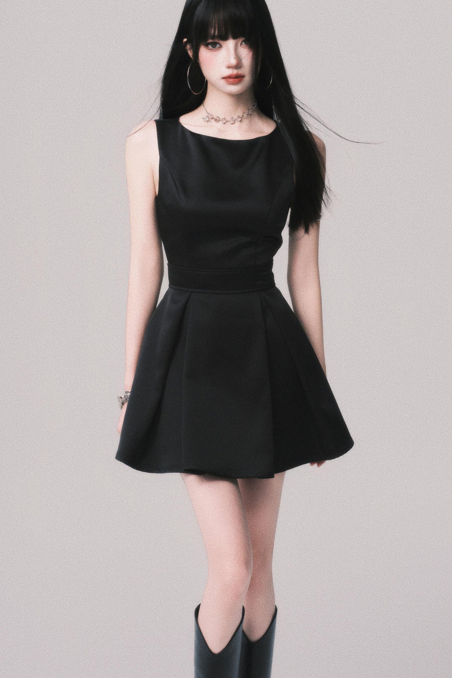 Korean Hepburn Black Summer Dress