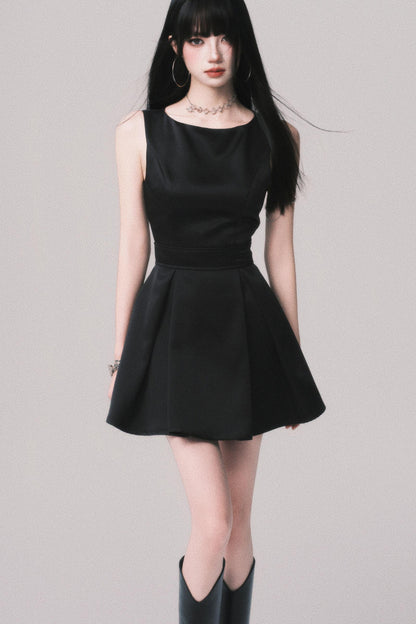 Korean Hepburn Black Summer Dress