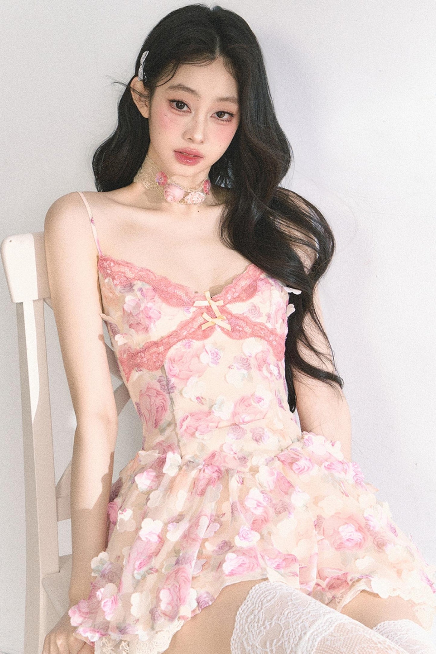 Apricot Lace Halter Dress